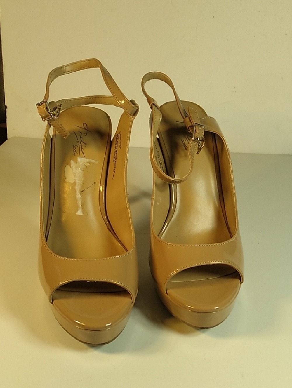 Women's Tan Peep-Toe Platform Sandals with Ankle Strap